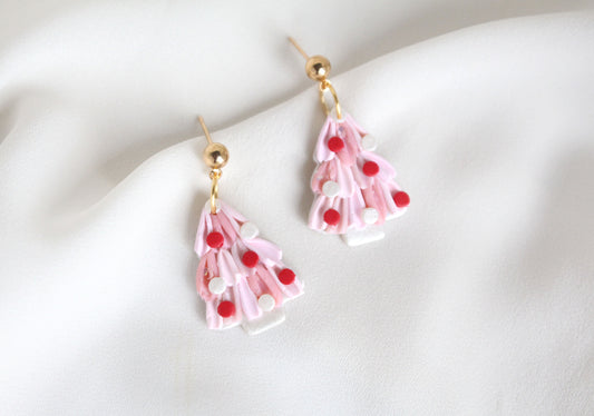 Pink Christmas Tree Earrings